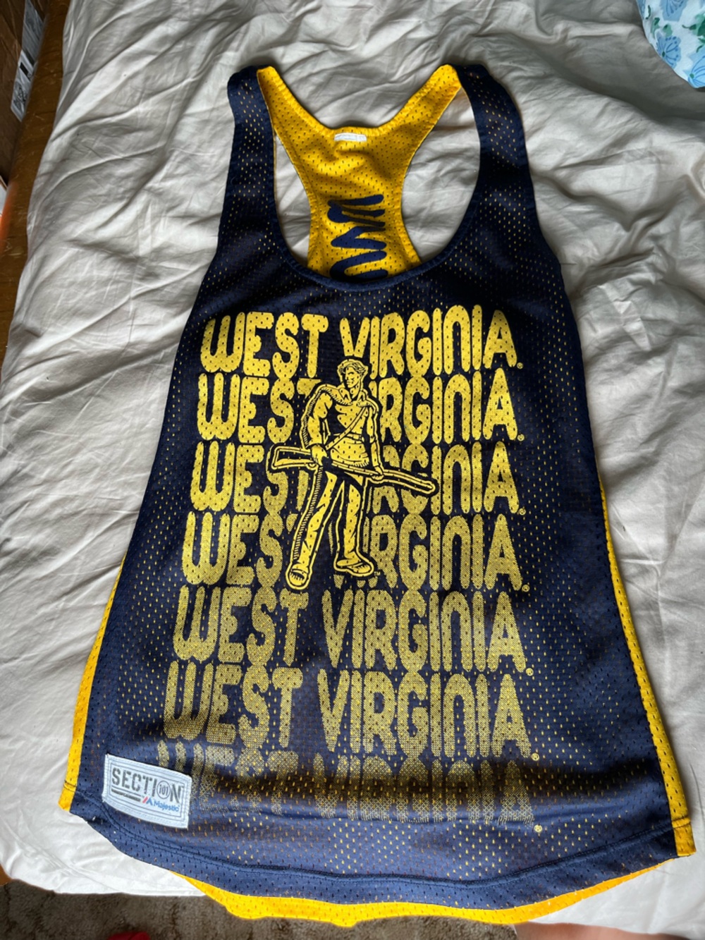 West Virginia Navy and Yellow Mesh Racerback Tank Top
